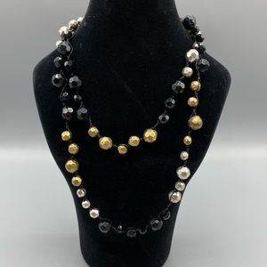 Lucky Gold & Black Beaded Black Long Rope Necklace.